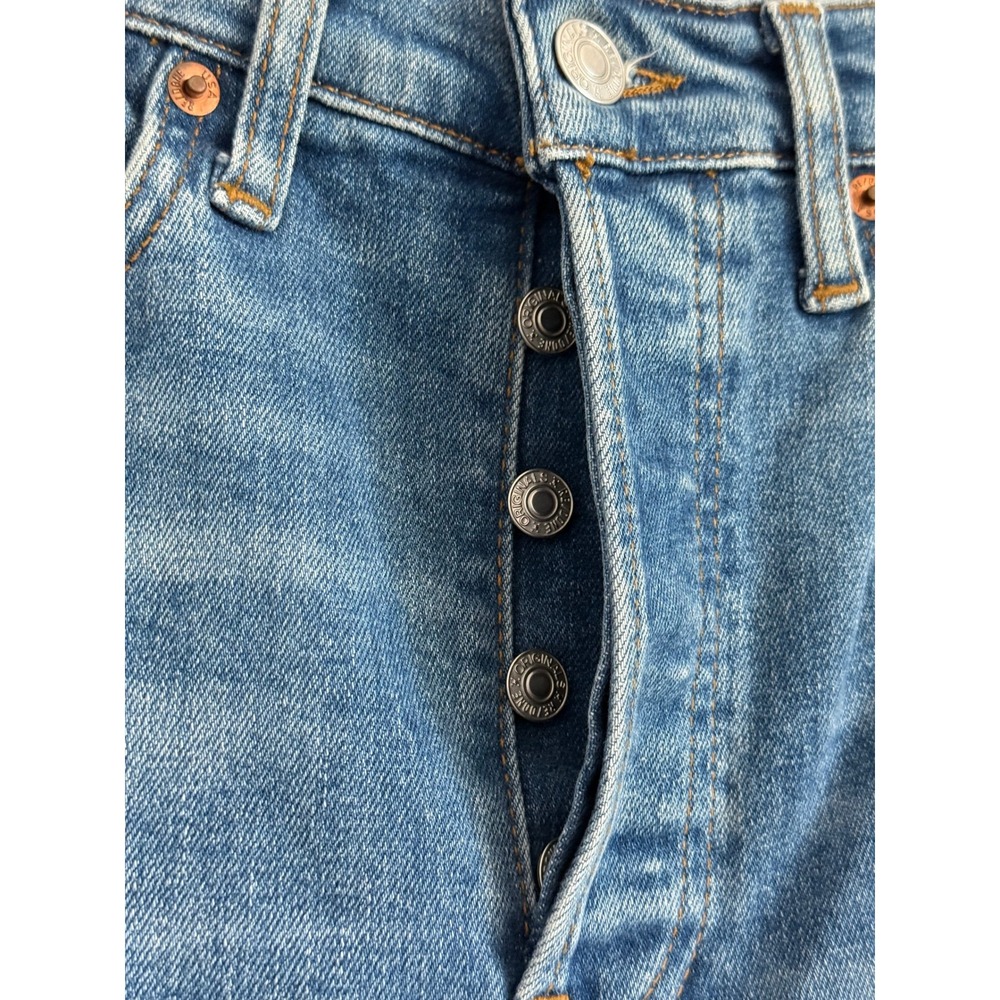 RE/DONE 90s High Rise Ankle Skinny Jeans Faded Blue 27 Button Fly Model Off-Duty - Picture 4 of 8